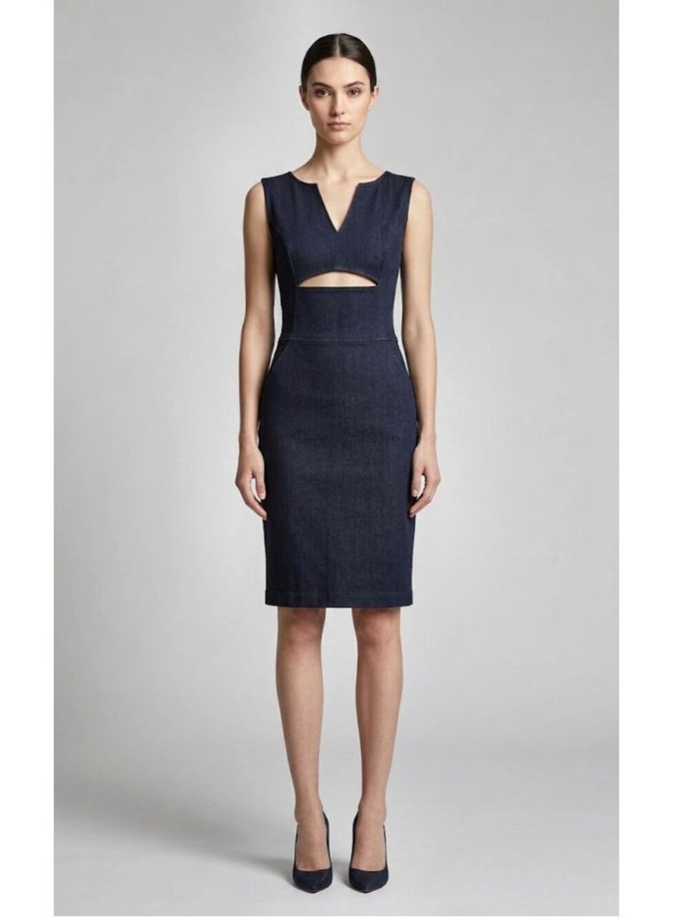 Tomas Maier Made in Italy Denim Cutout Sheath Dress, Dark Indigo, Womens Size 4
